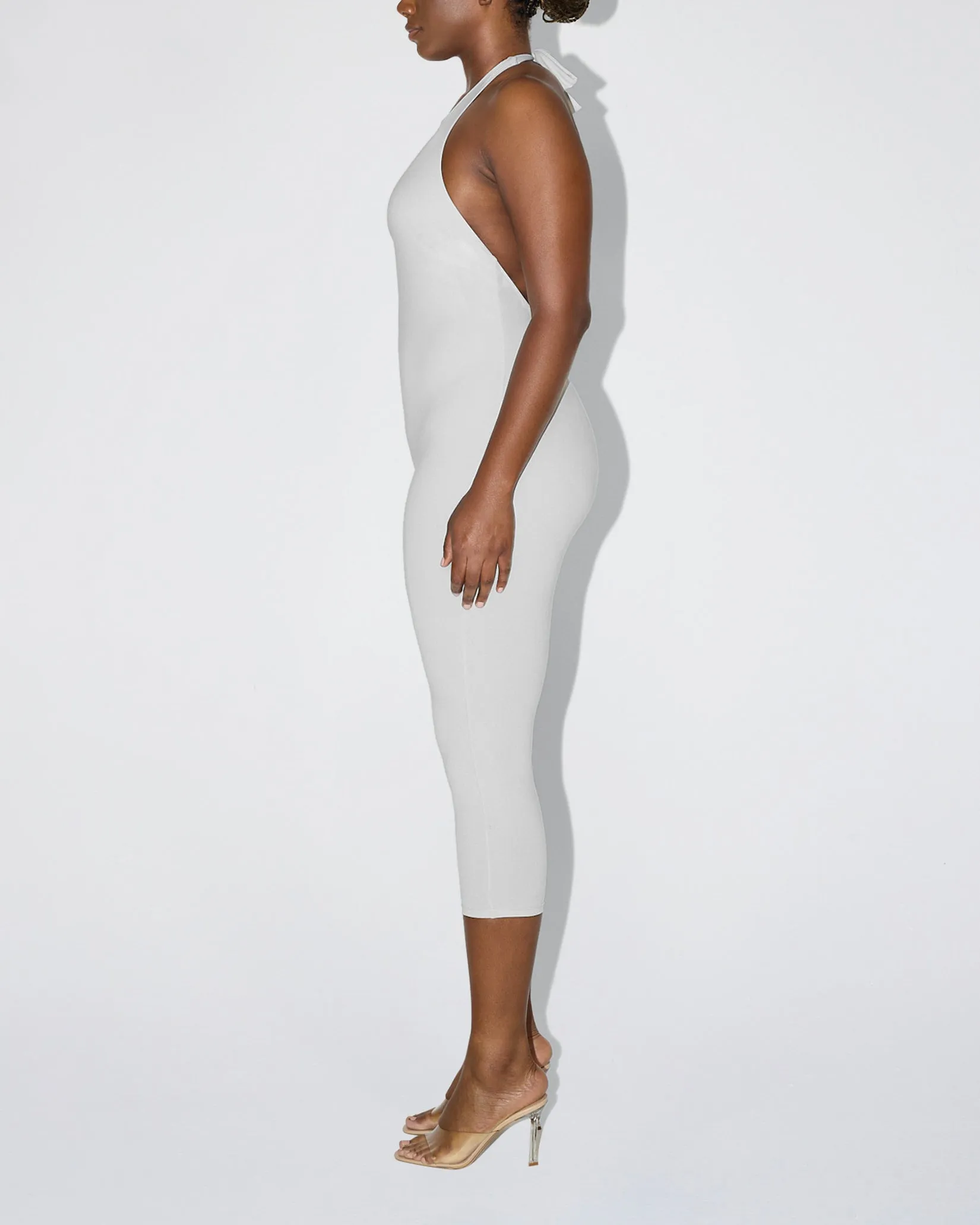 Smooth Stretch Capri Catsuit | Light Grey