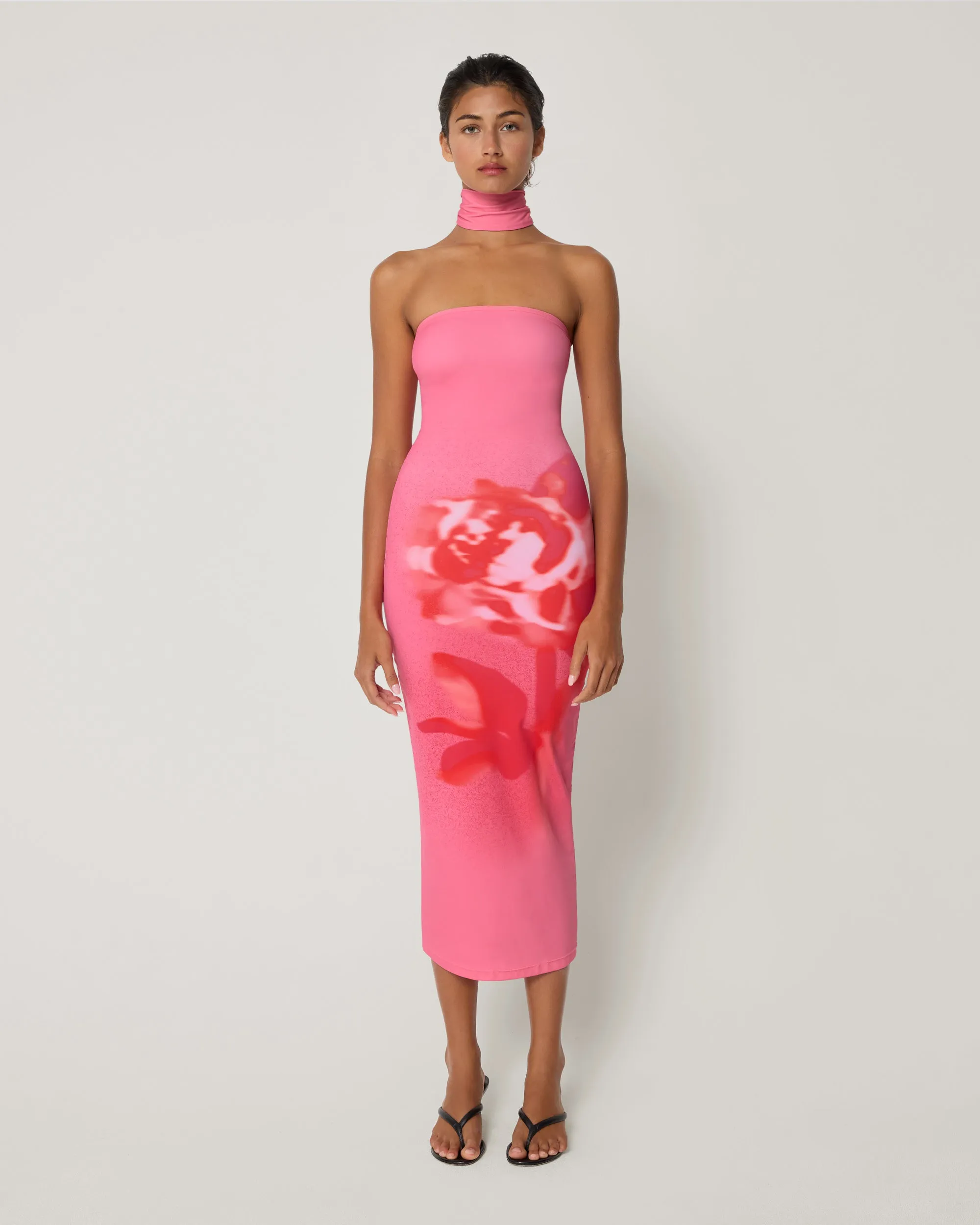 Smooth Stretch Strapless Midi Dress | Pink Peony