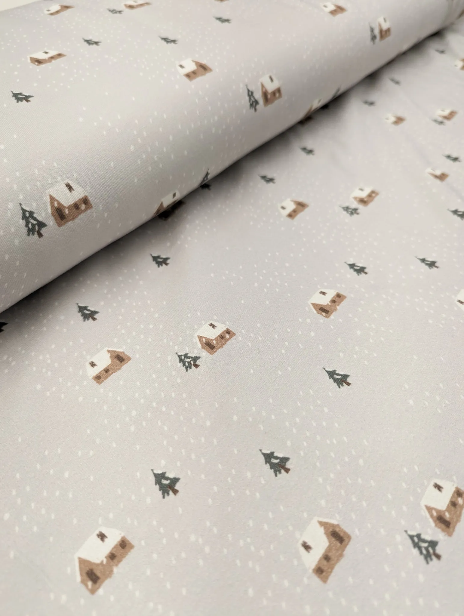 Snowy Cabins Cotton Jersey Knit