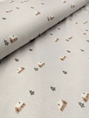 Snowy Cabins Cotton Jersey Knit