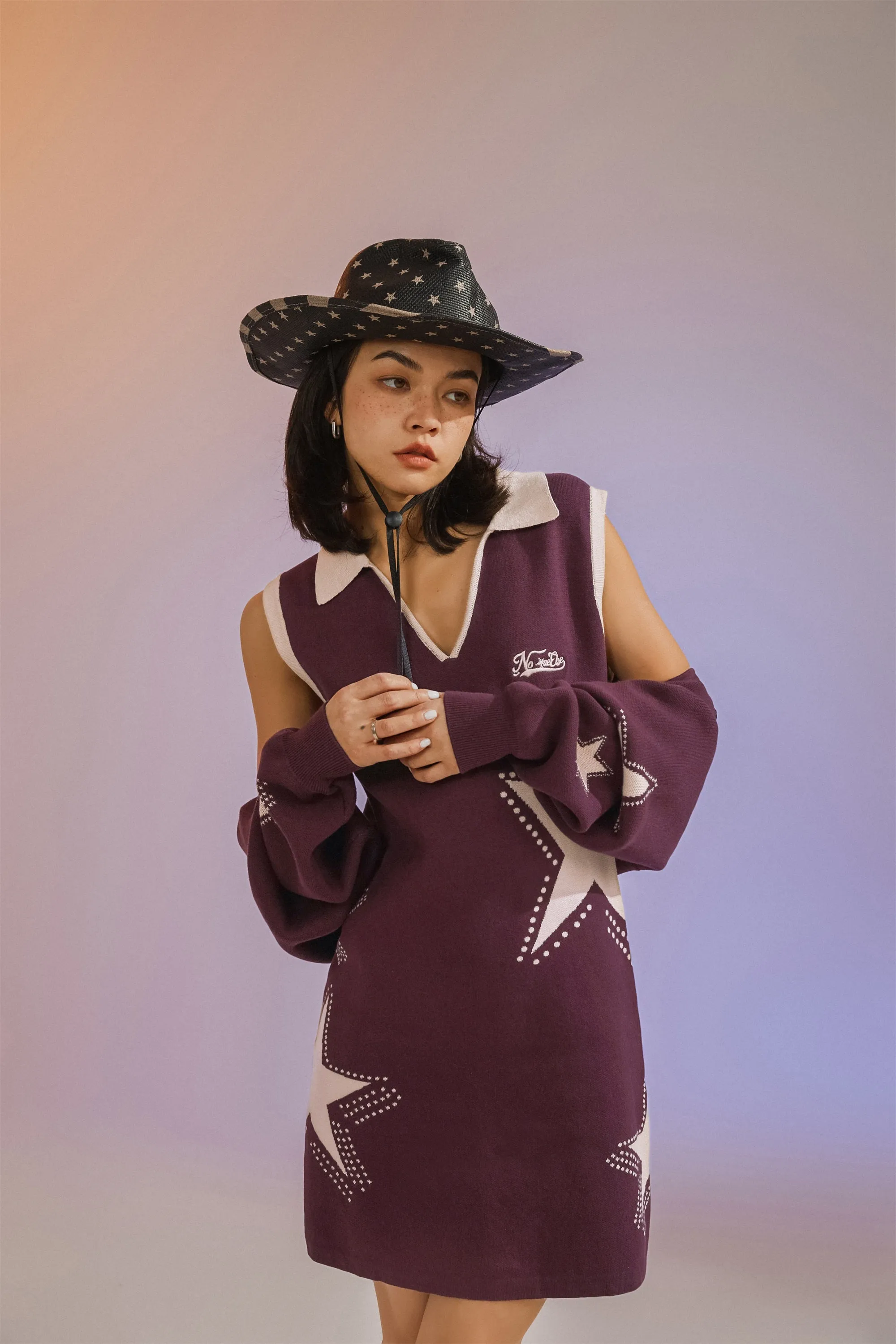 Star Polo Collar Sleeveless Knit Dress