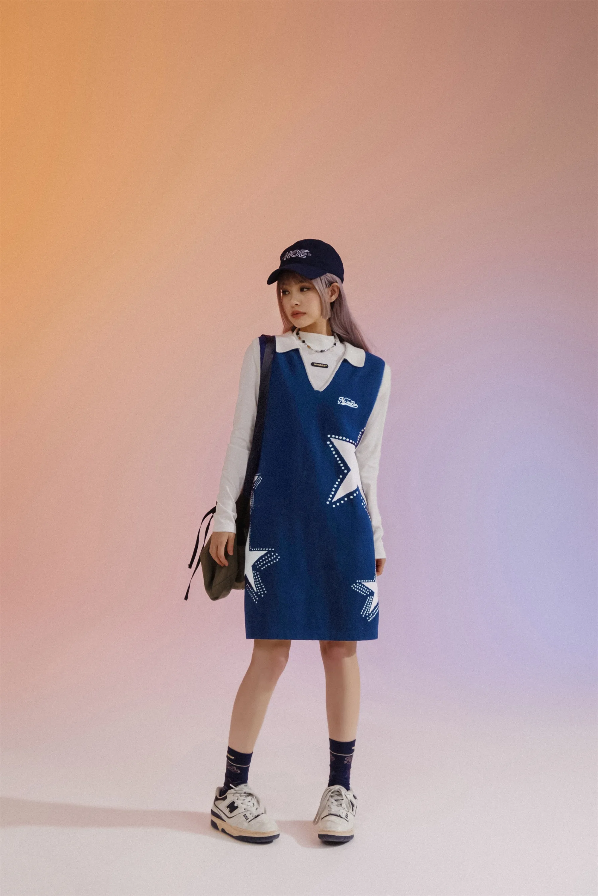 Star Polo Collar Sleeveless Knit Dress