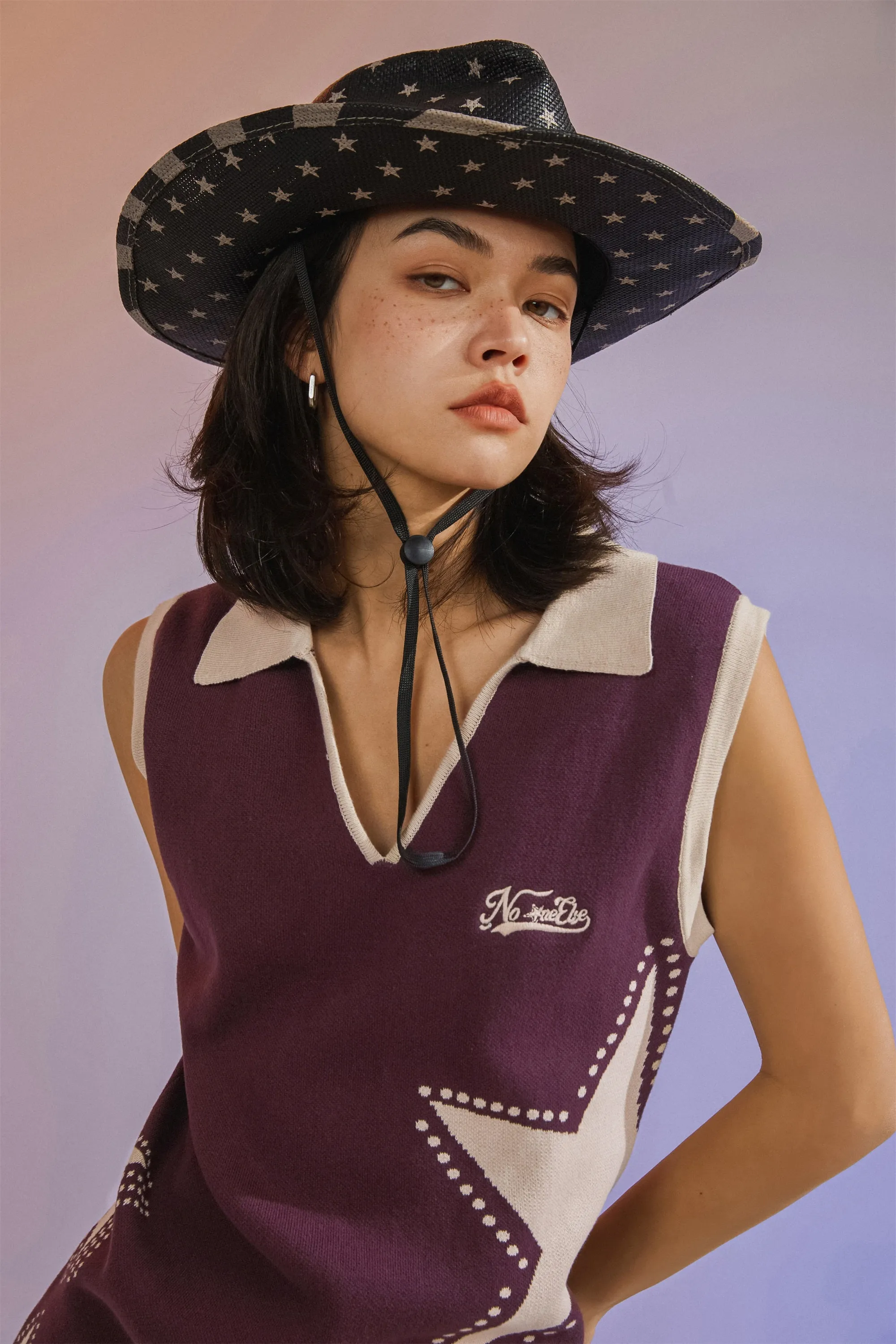 Star Polo Collar Sleeveless Knit Dress