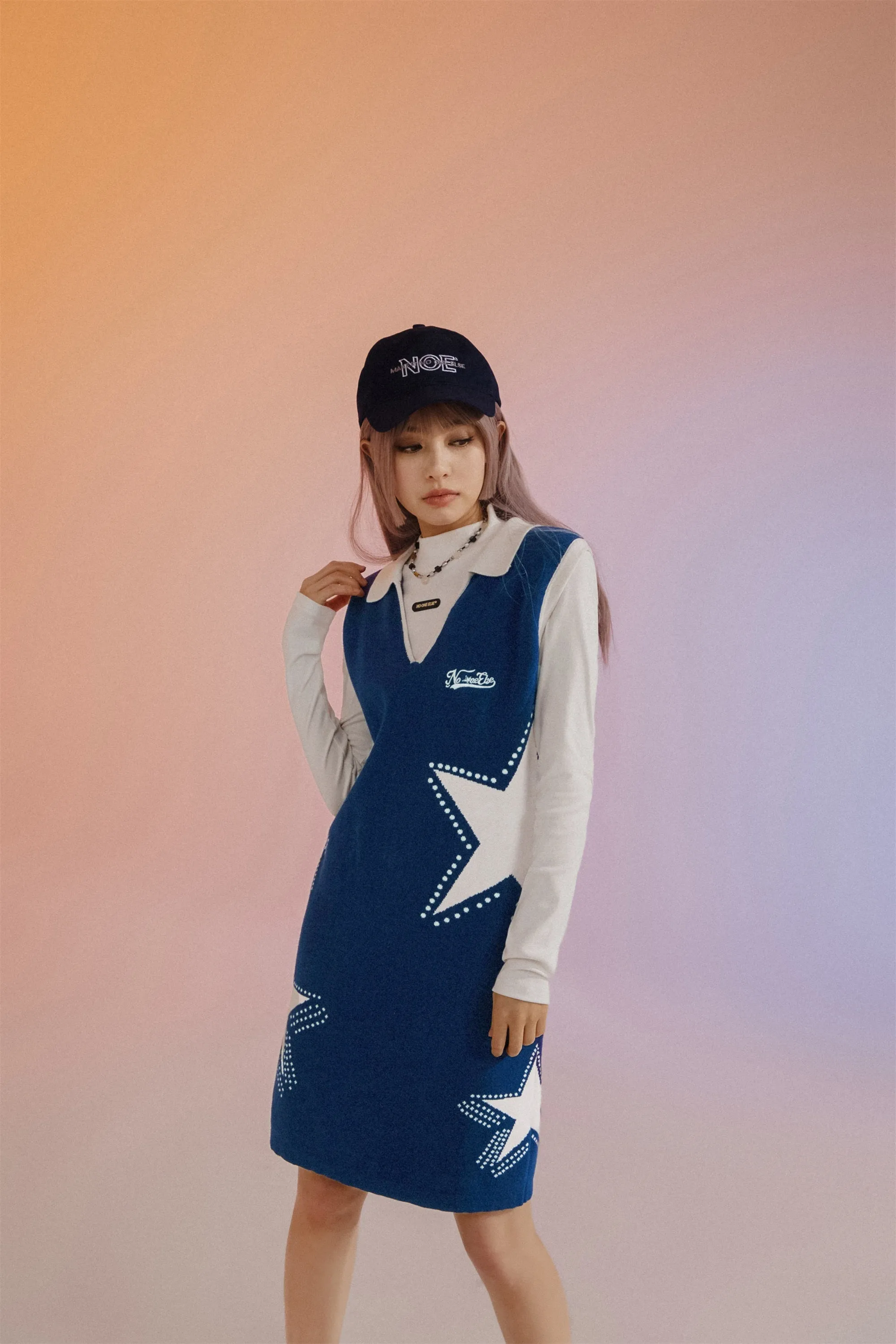 Star Polo Collar Sleeveless Knit Dress
