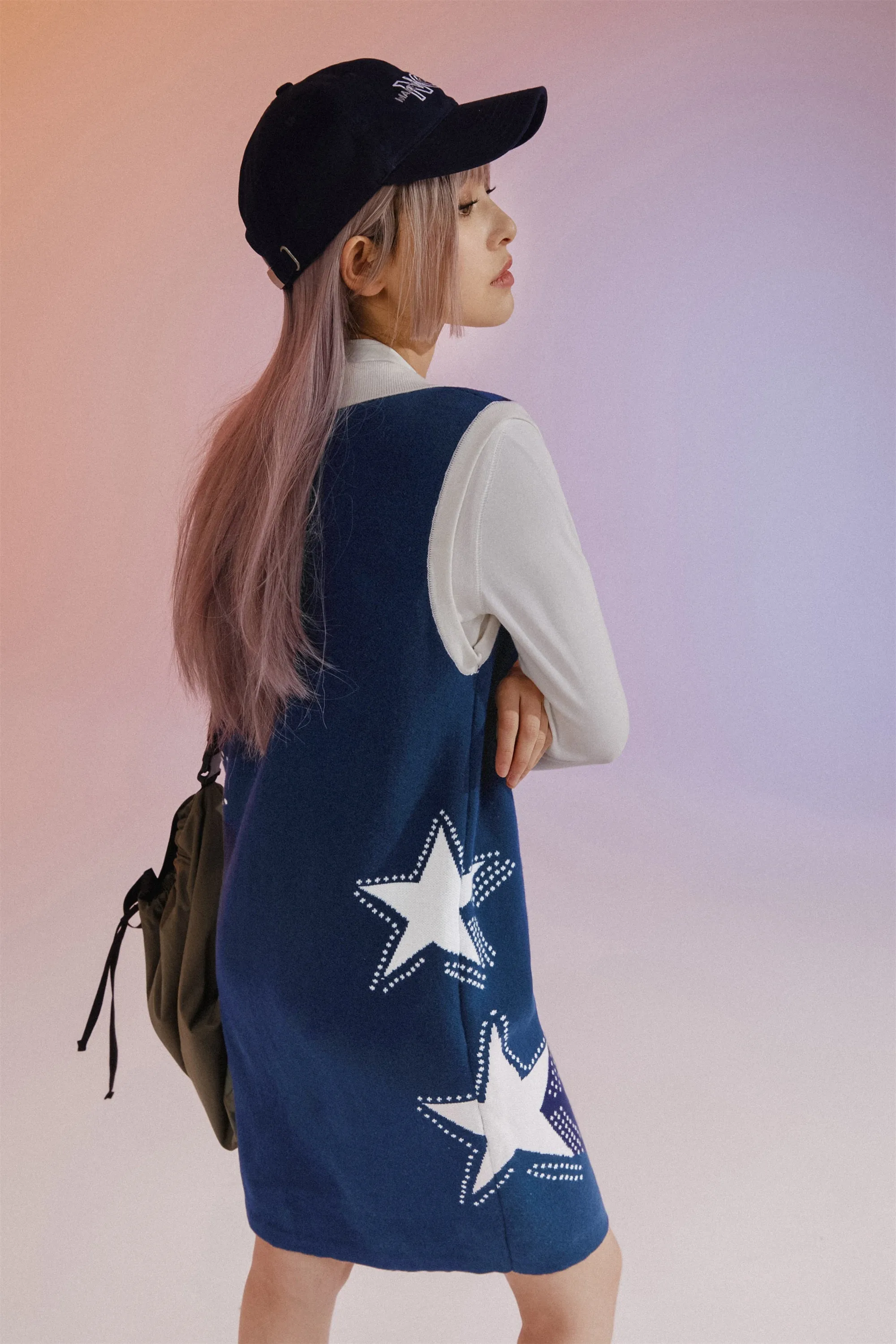 Star Polo Collar Sleeveless Knit Dress