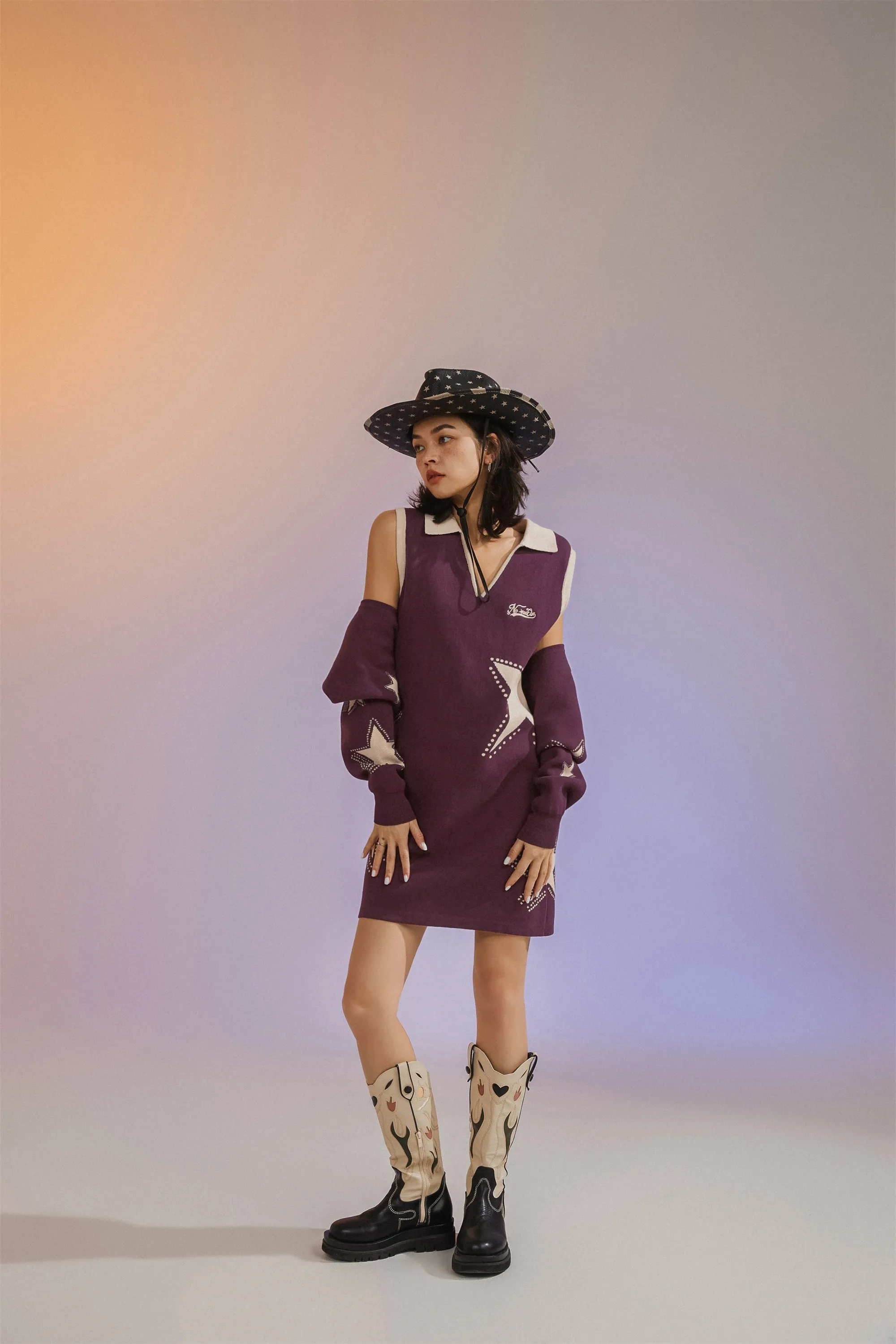 Star Polo Collar Sleeveless Knit Dress