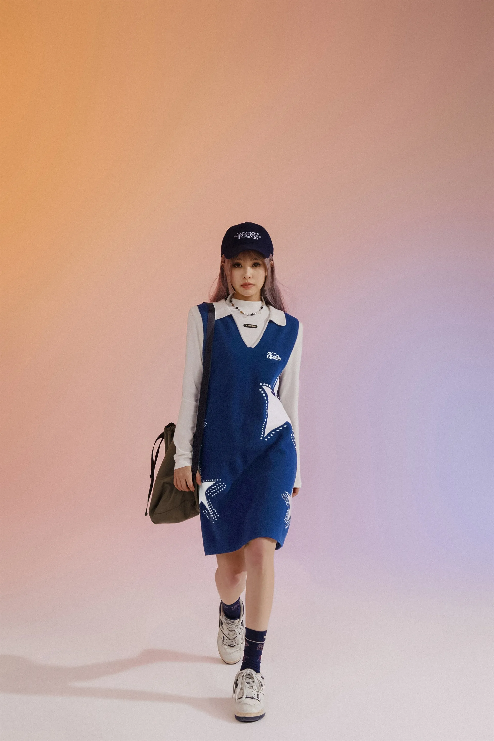 Star Polo Collar Sleeveless Knit Dress