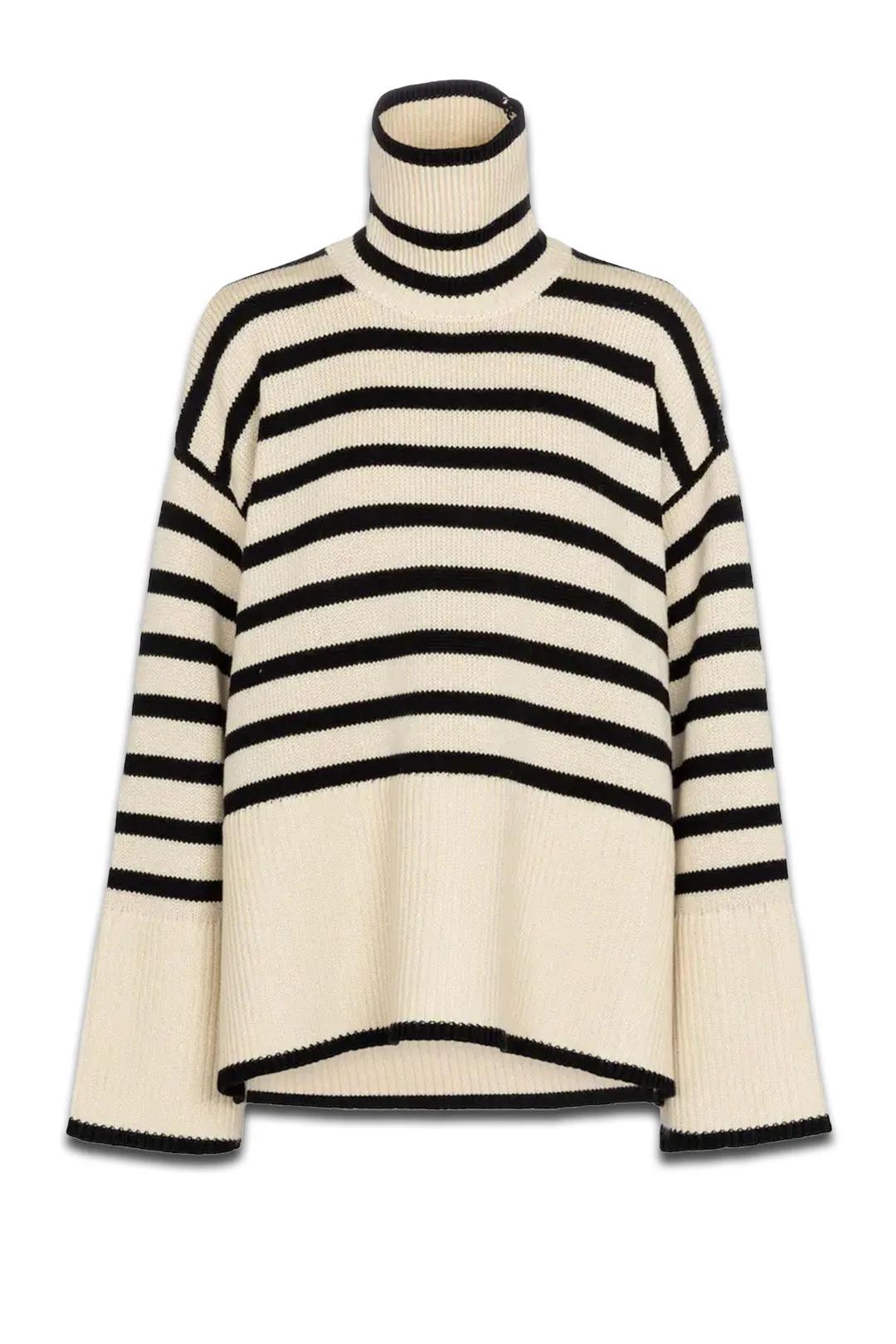 Striped Turtleneck Wool-blend Sweater In Beige And Black