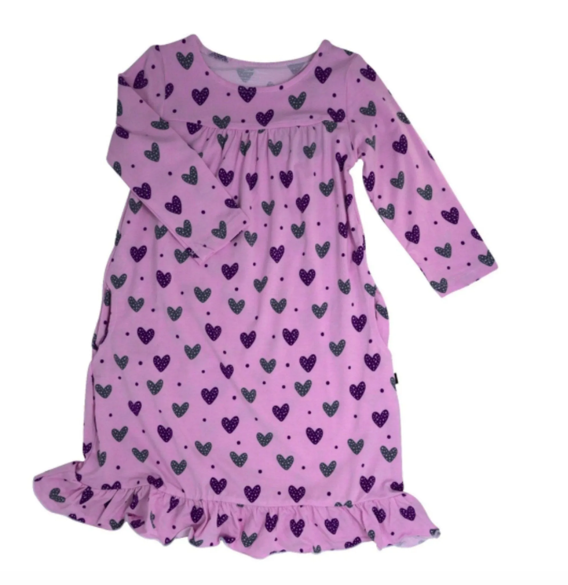 Sweet Bamboo Boho Dress in Purple Hearts Pattern