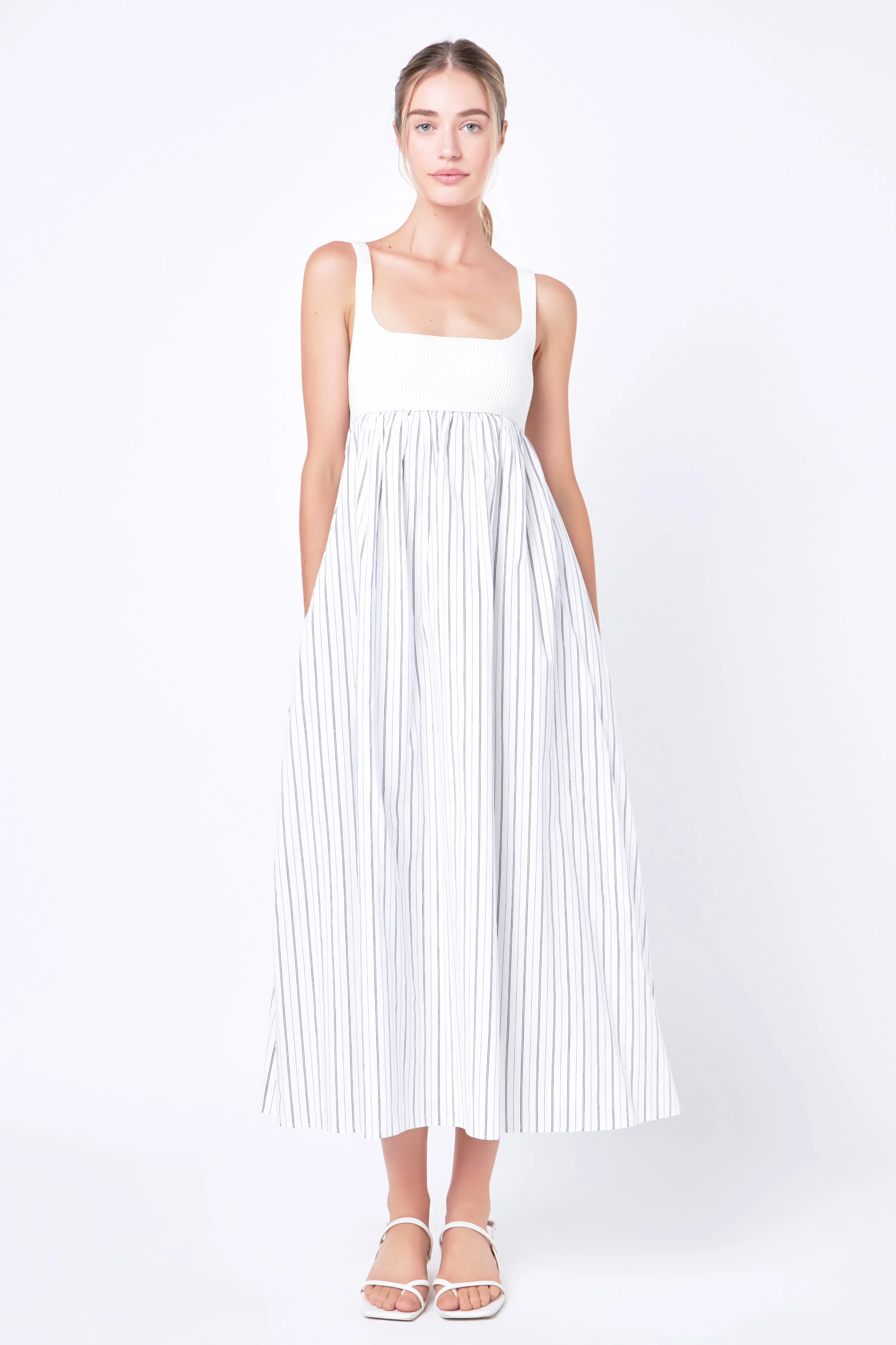 Tie Back Knit Combo Striped Maxi Dress