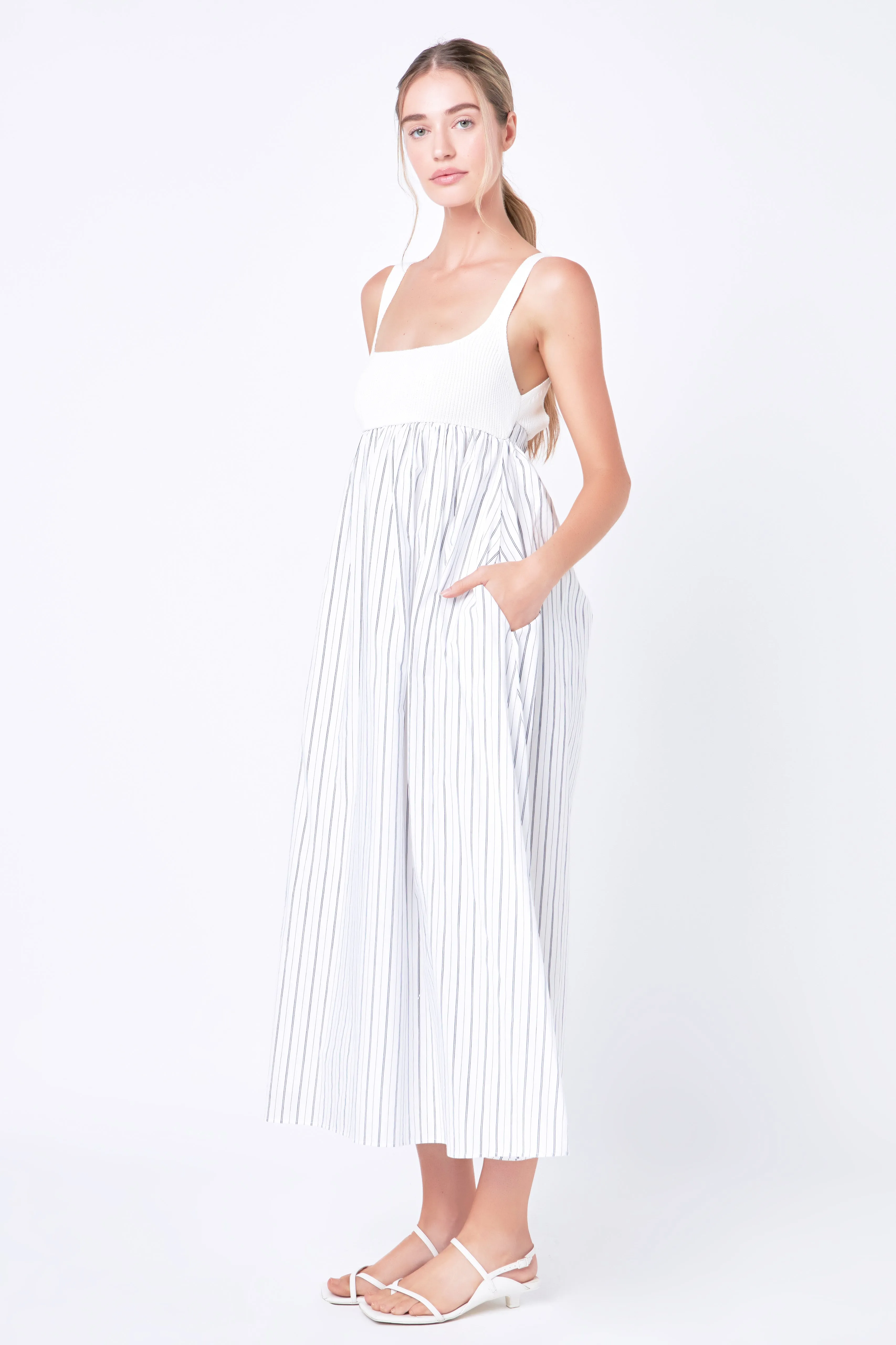 Tie Back Knit Combo Striped Maxi Dress