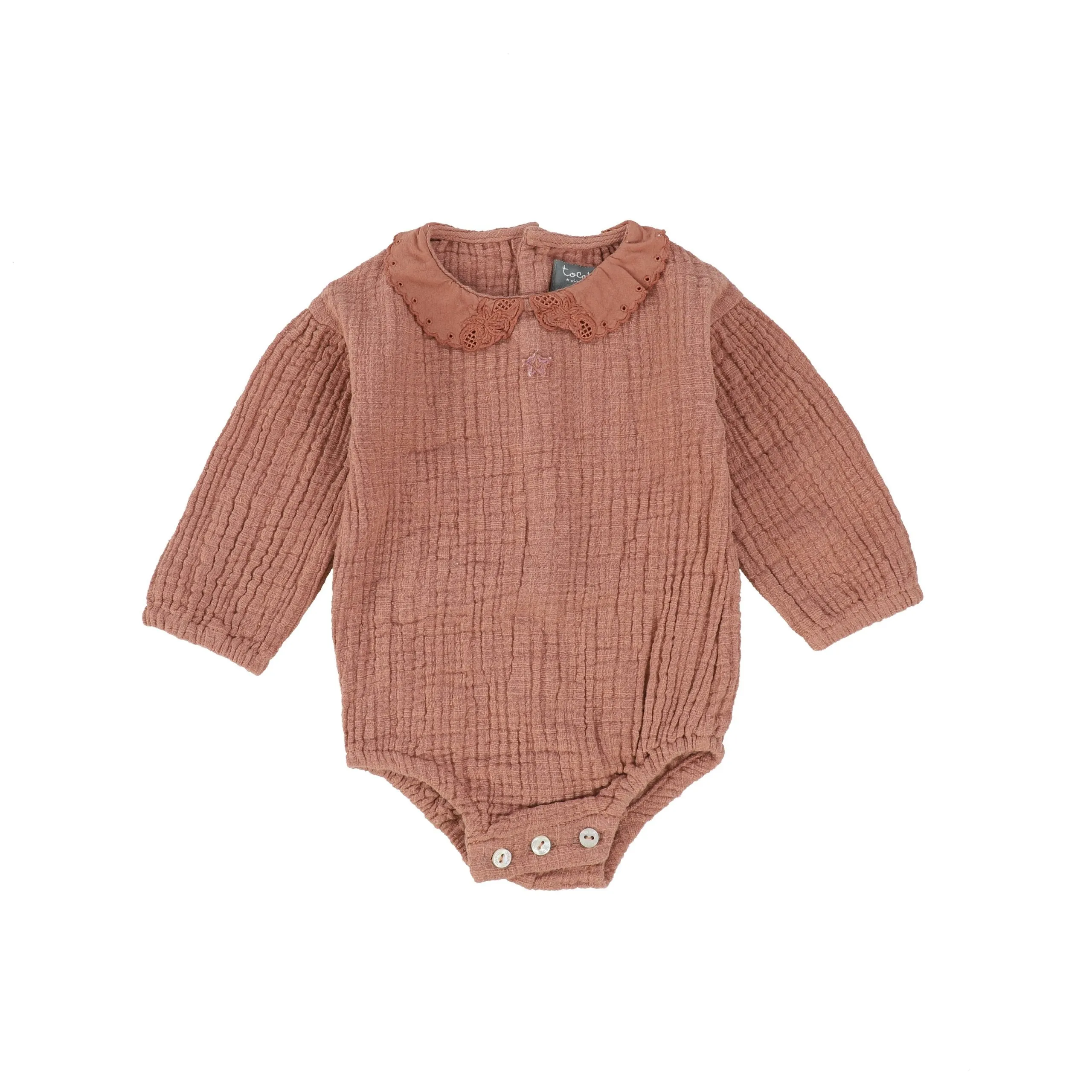 TOCOTO VINTAGE PINK EMBROIDERED COLLAR ROMPER