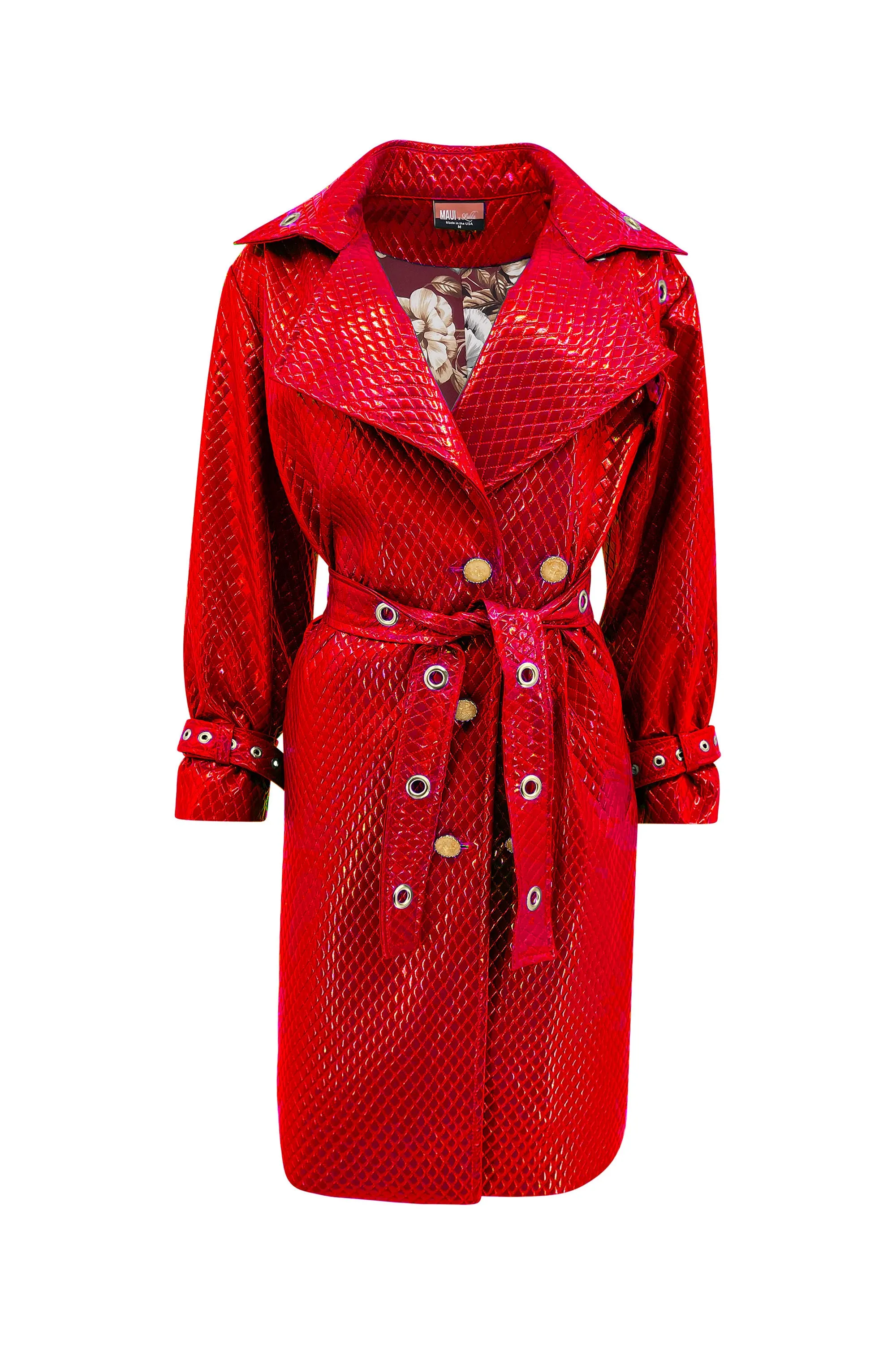 Trinity Quilted Red Trench Coat