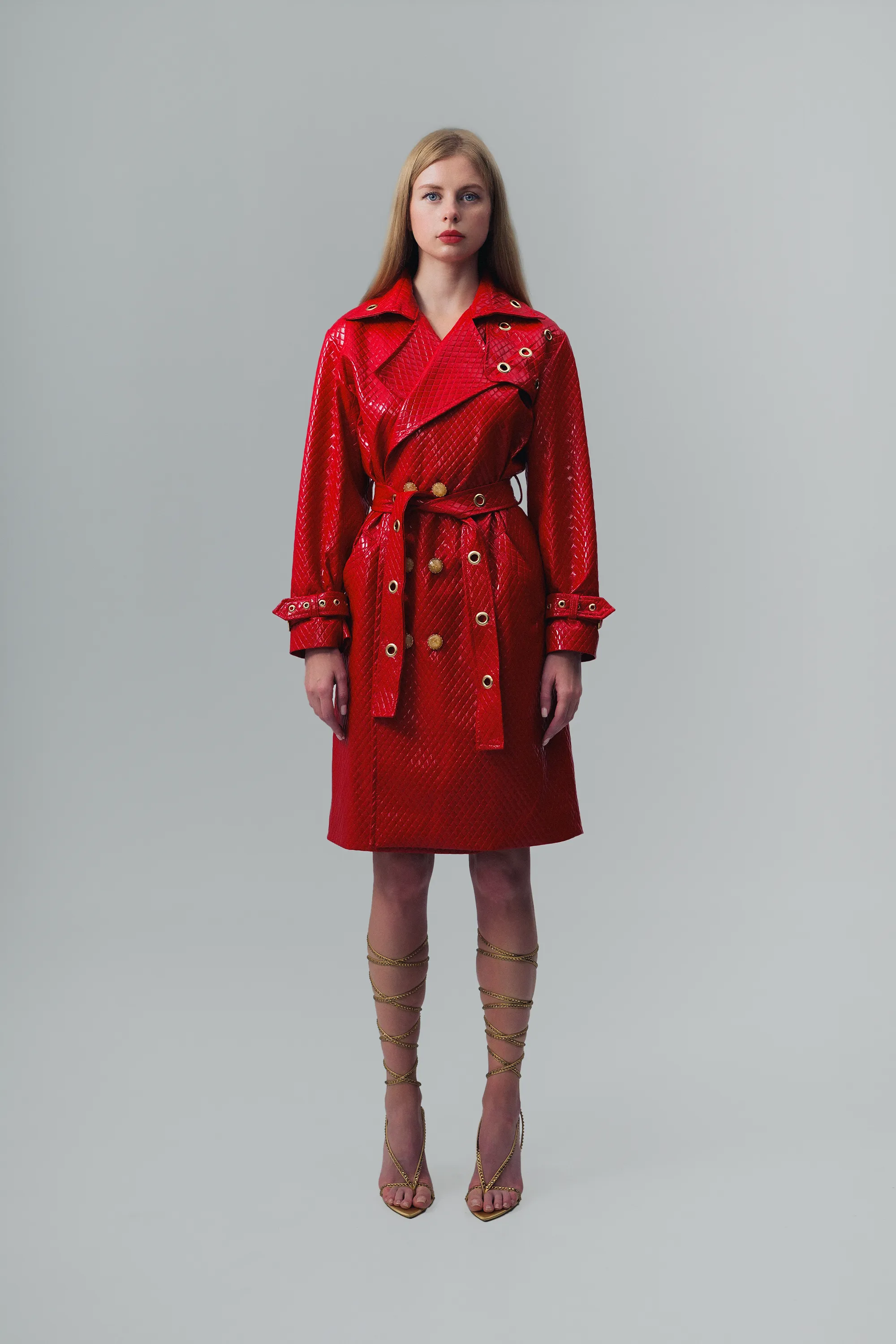 Trinity Quilted Red Trench Coat