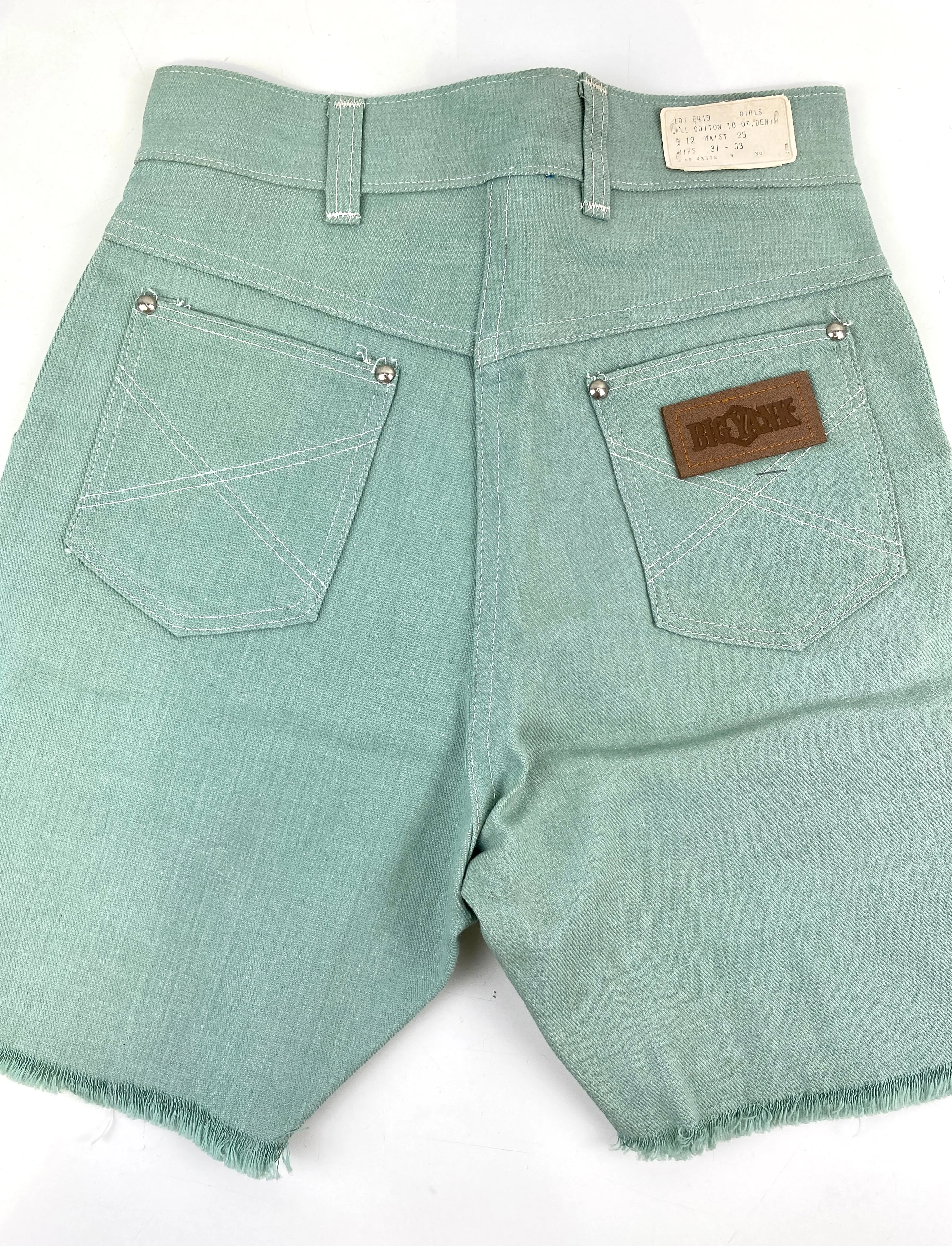 Vintage 1970s Deadstock Girls Jeans, Kids 'Big Yank' Cut-Off Jean Shorts, Green Denim, NOS