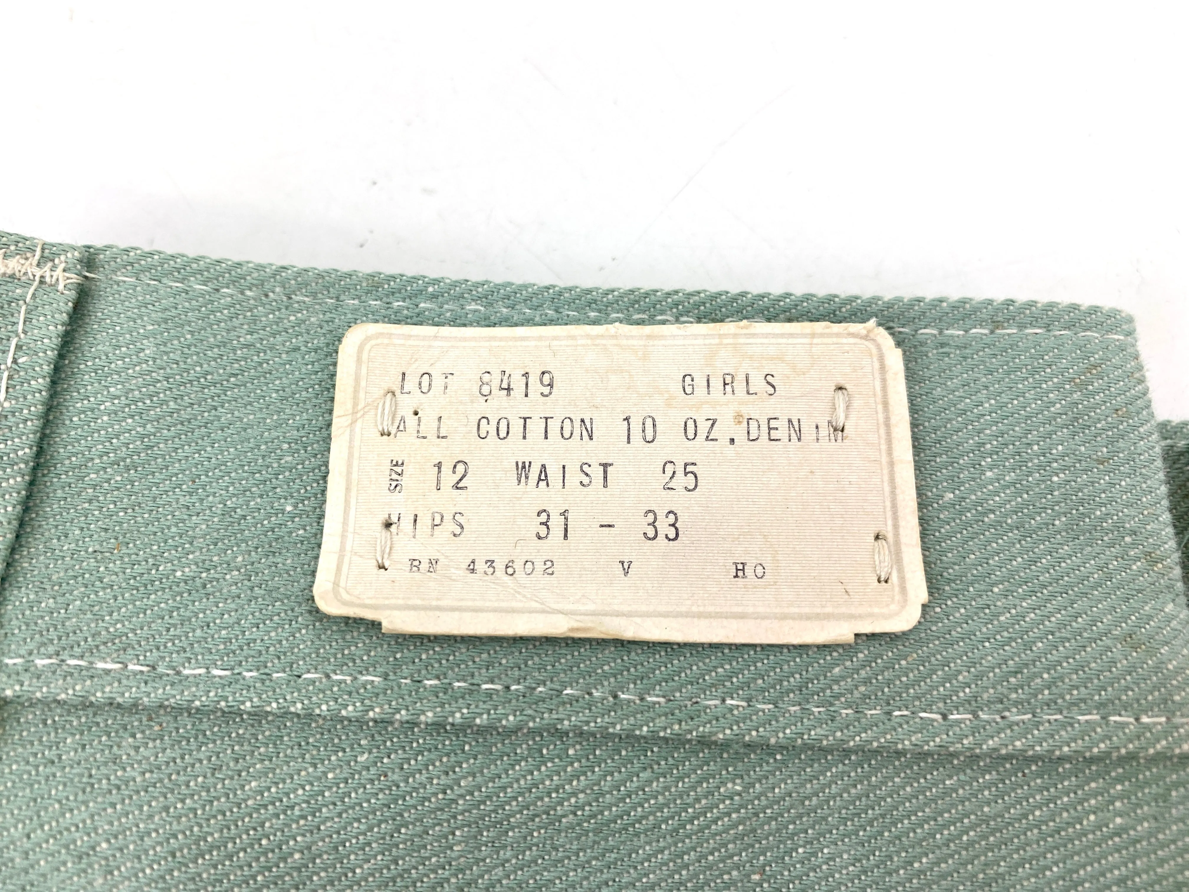 Vintage 1970s Deadstock Girls Jeans, Kids 'Big Yank' Cut-Off Jean Shorts, Green Denim, NOS