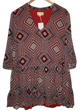 Warm Autumn Diamond Print V-Neck Tiered Tunic