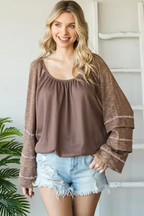 Washed Tucked Sleeve Raglan Knit Top