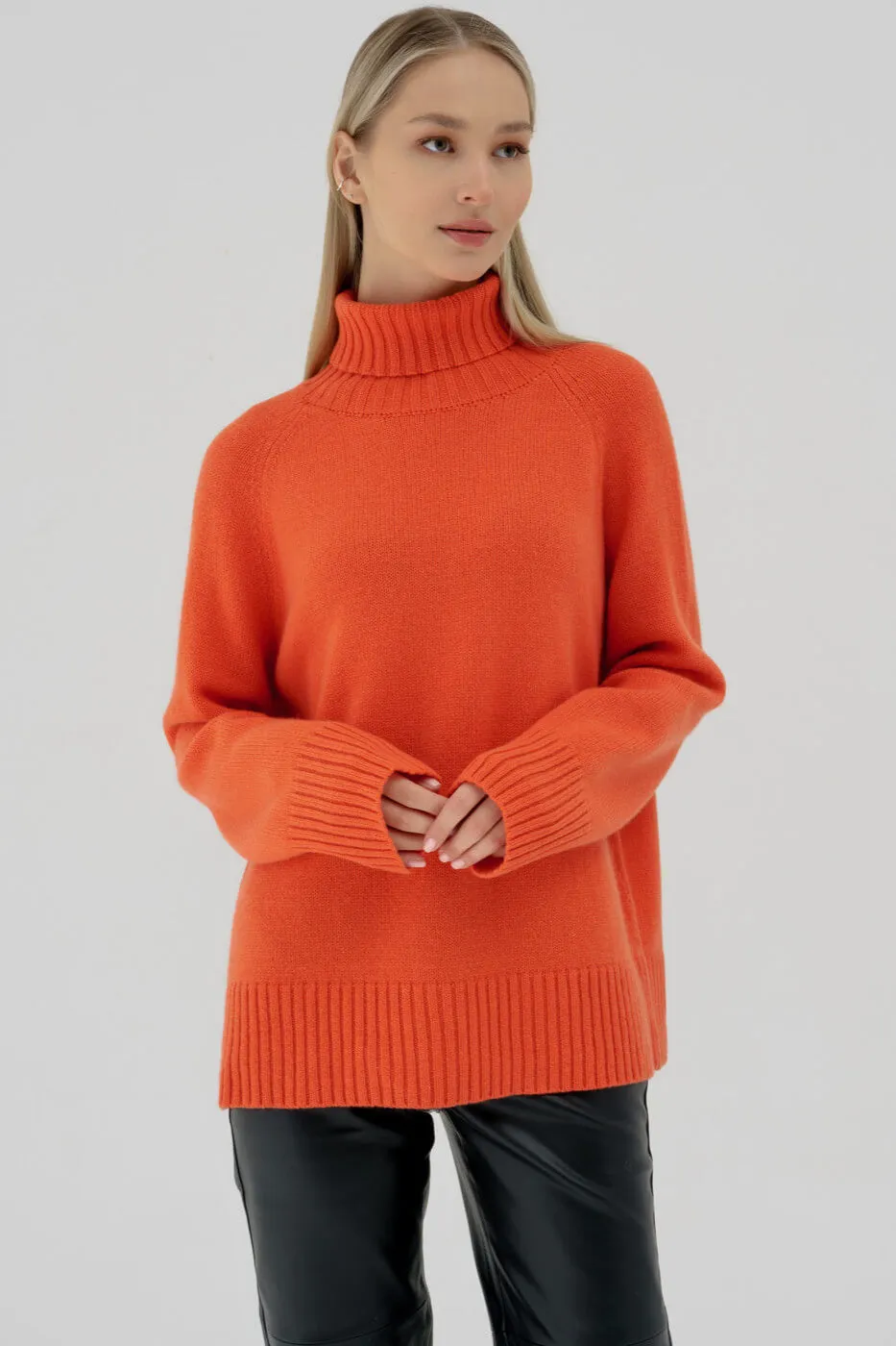Winter Belted Turtleneck Sweater
