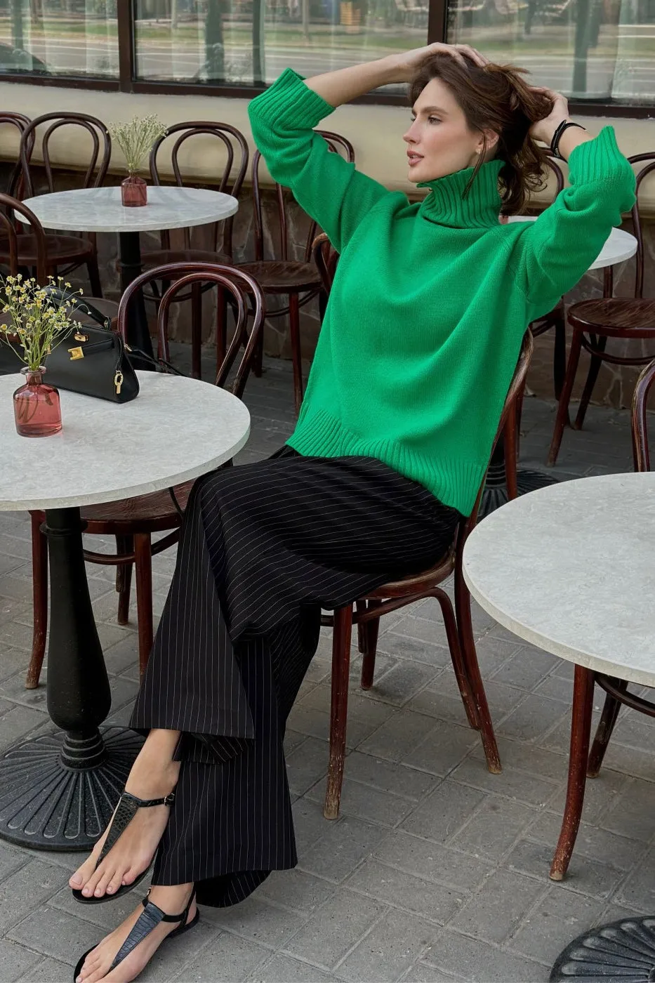Winter Belted Turtleneck Sweater