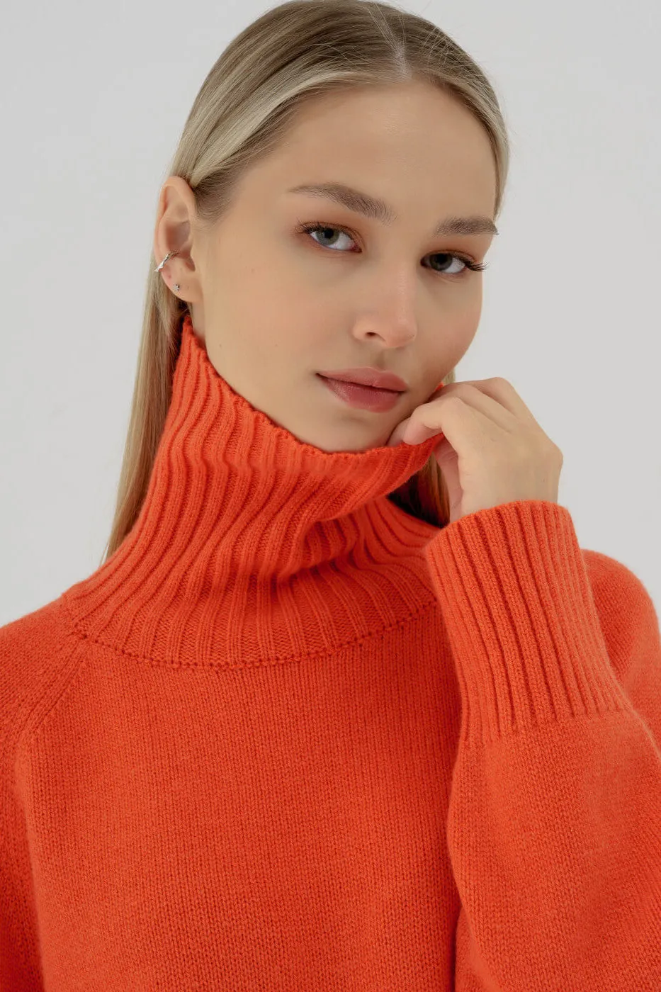 Winter Belted Turtleneck Sweater