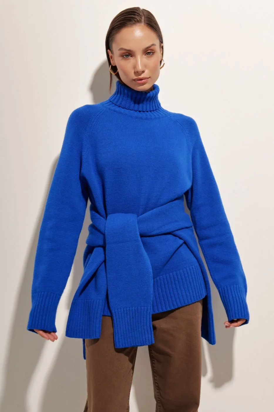 Winter Belted Turtleneck Sweater