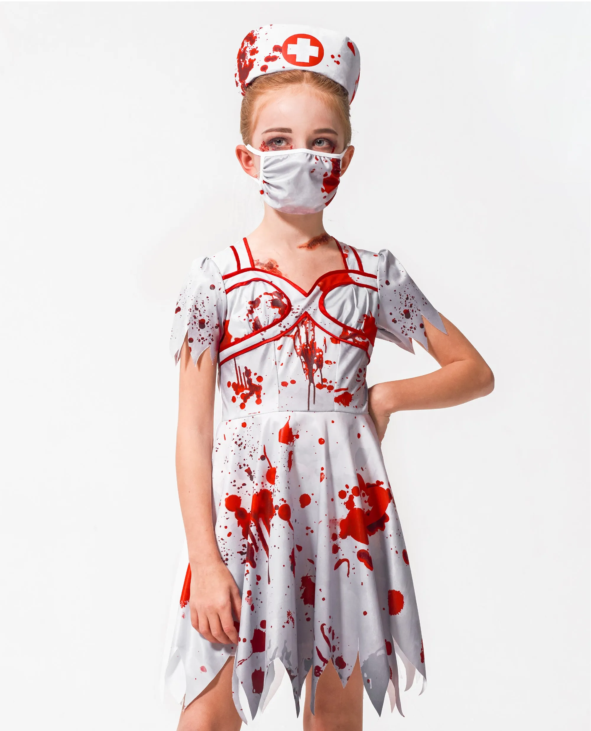 Women Girl Zombie Nurse Costume Adult Mommy and Me Matching Suit 3pcs