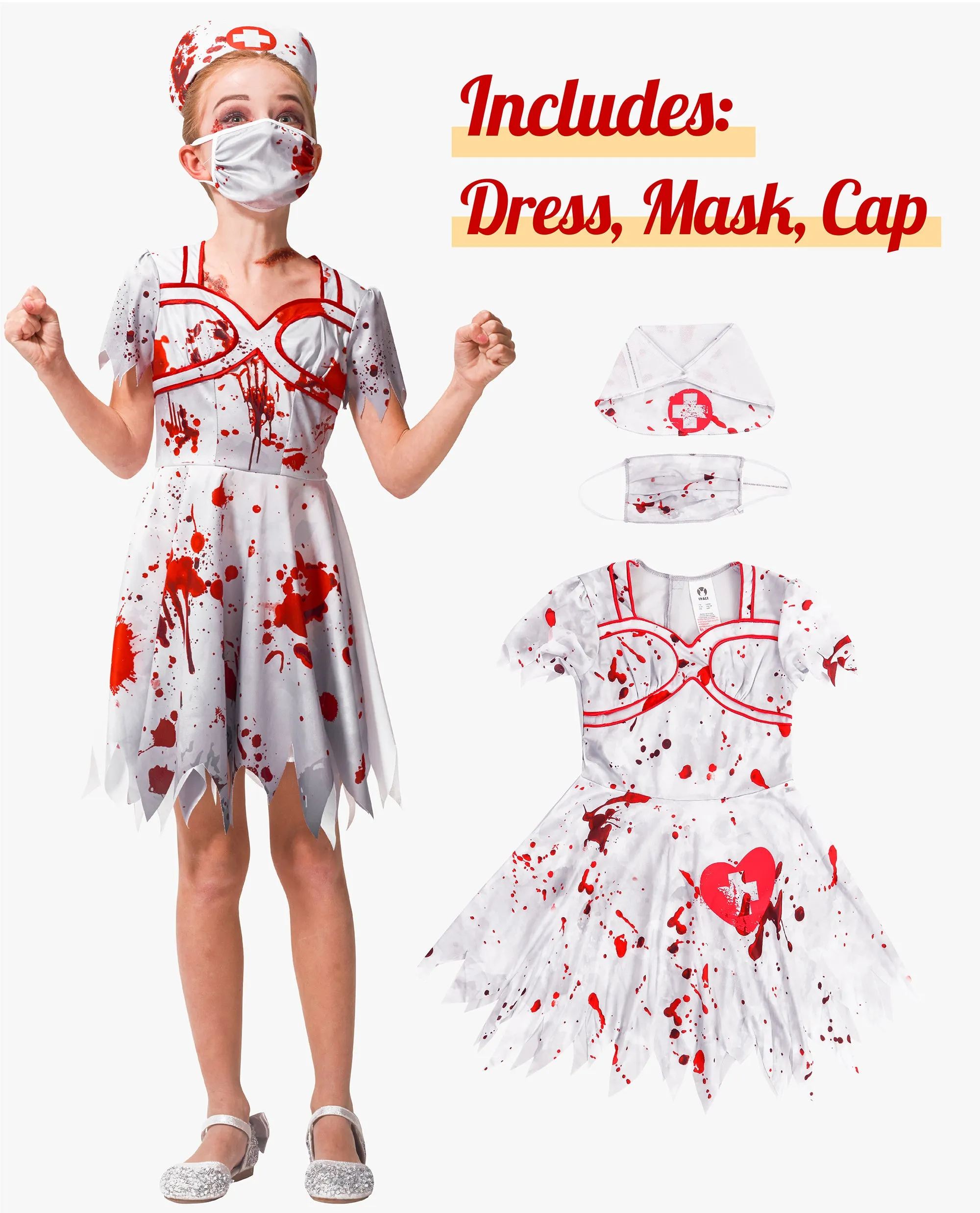 Women Girl Zombie Nurse Costume Adult Mommy and Me Matching Suit 3pcs