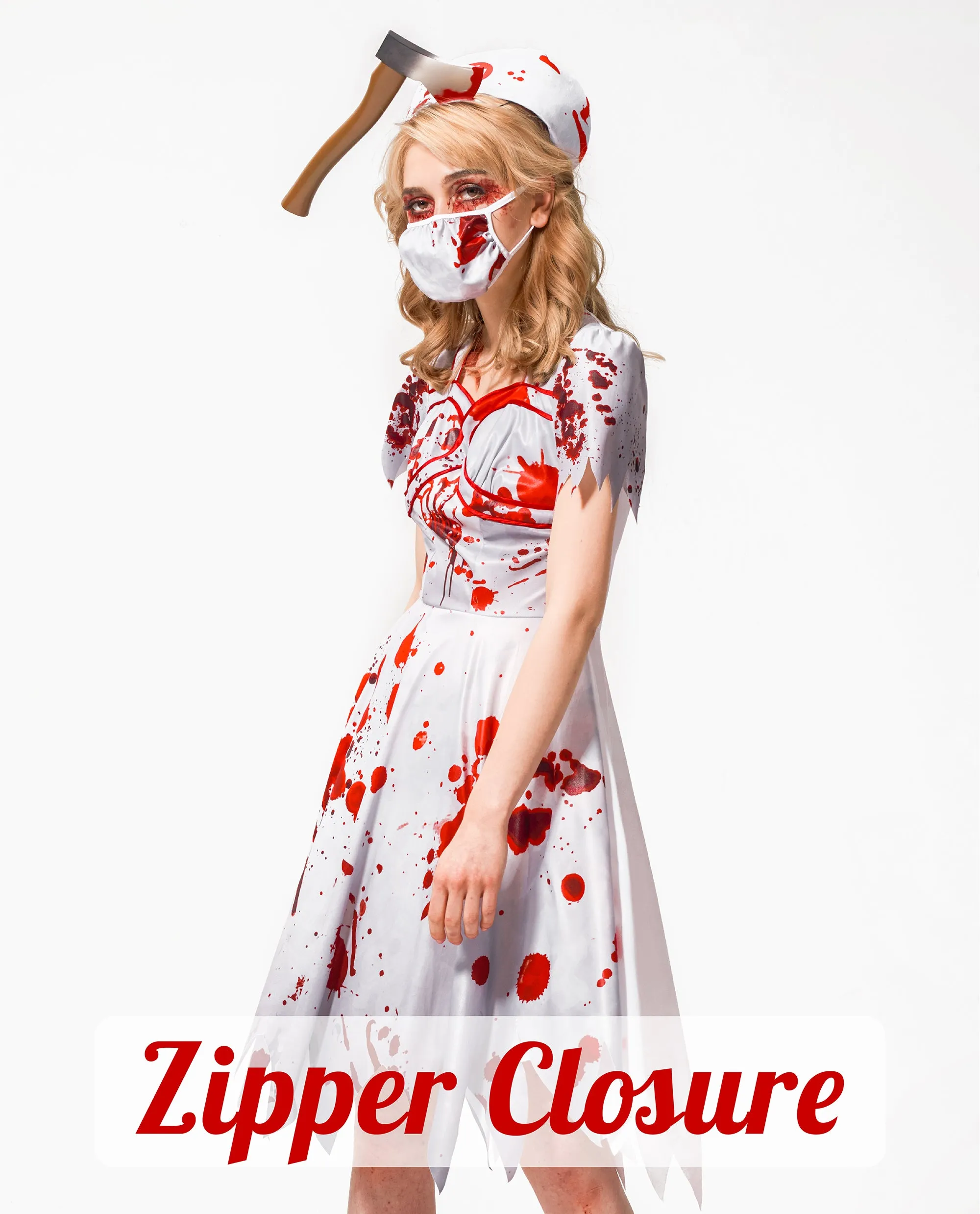 Women Girl Zombie Nurse Costume Adult Mommy and Me Matching Suit 3pcs