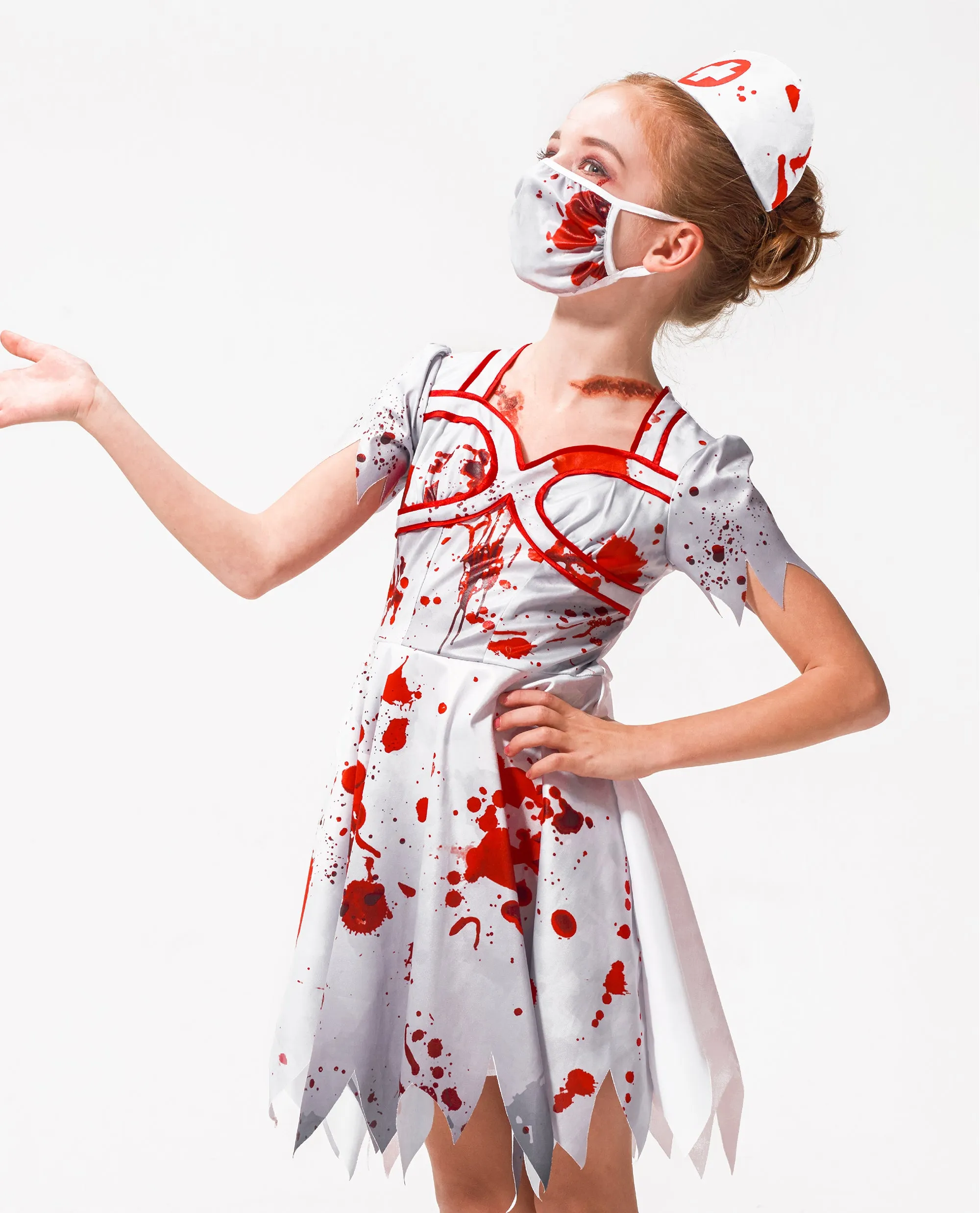 Women Girl Zombie Nurse Costume Adult Mommy and Me Matching Suit 3pcs