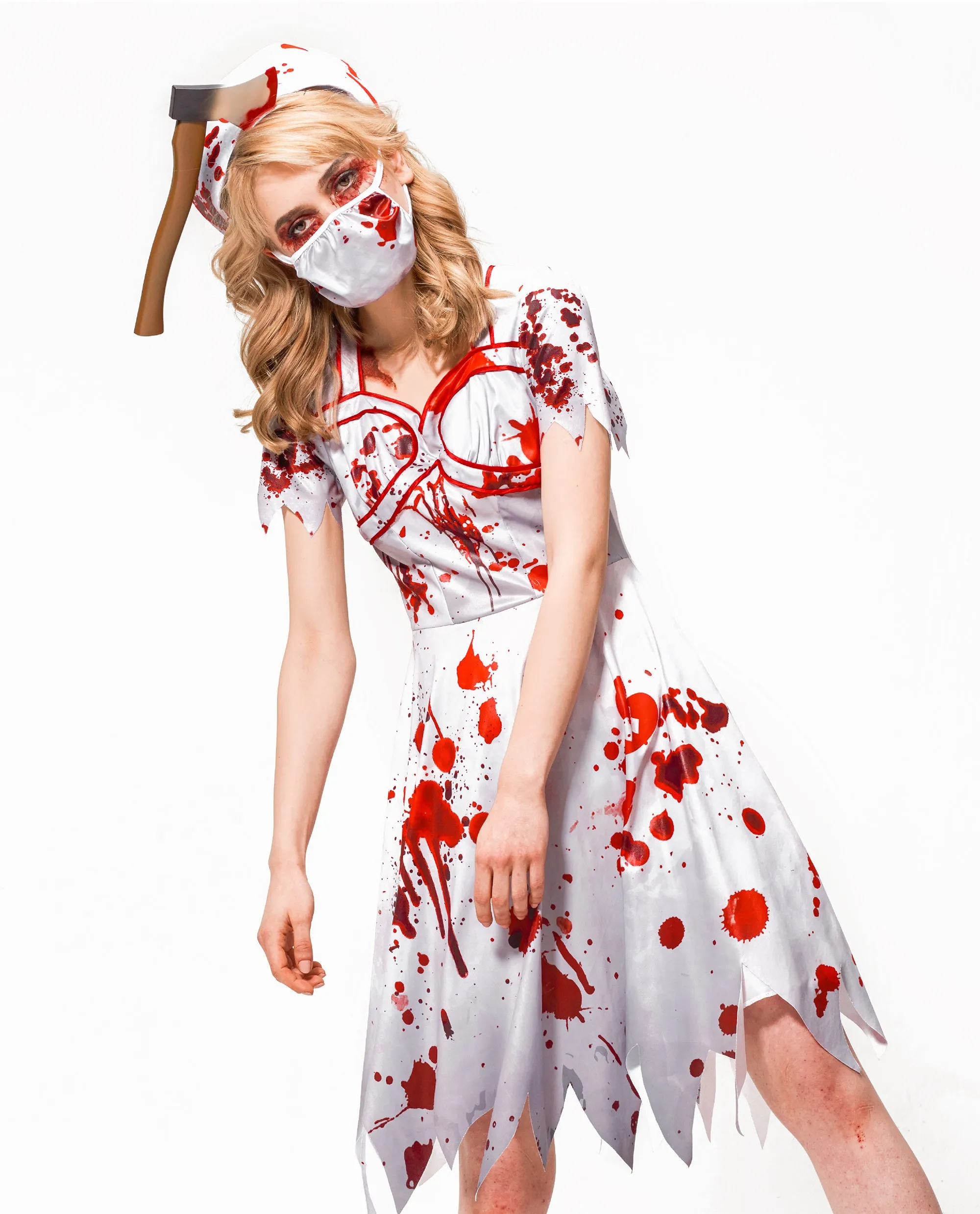 Women Girl Zombie Nurse Costume Adult Mommy and Me Matching Suit 3pcs