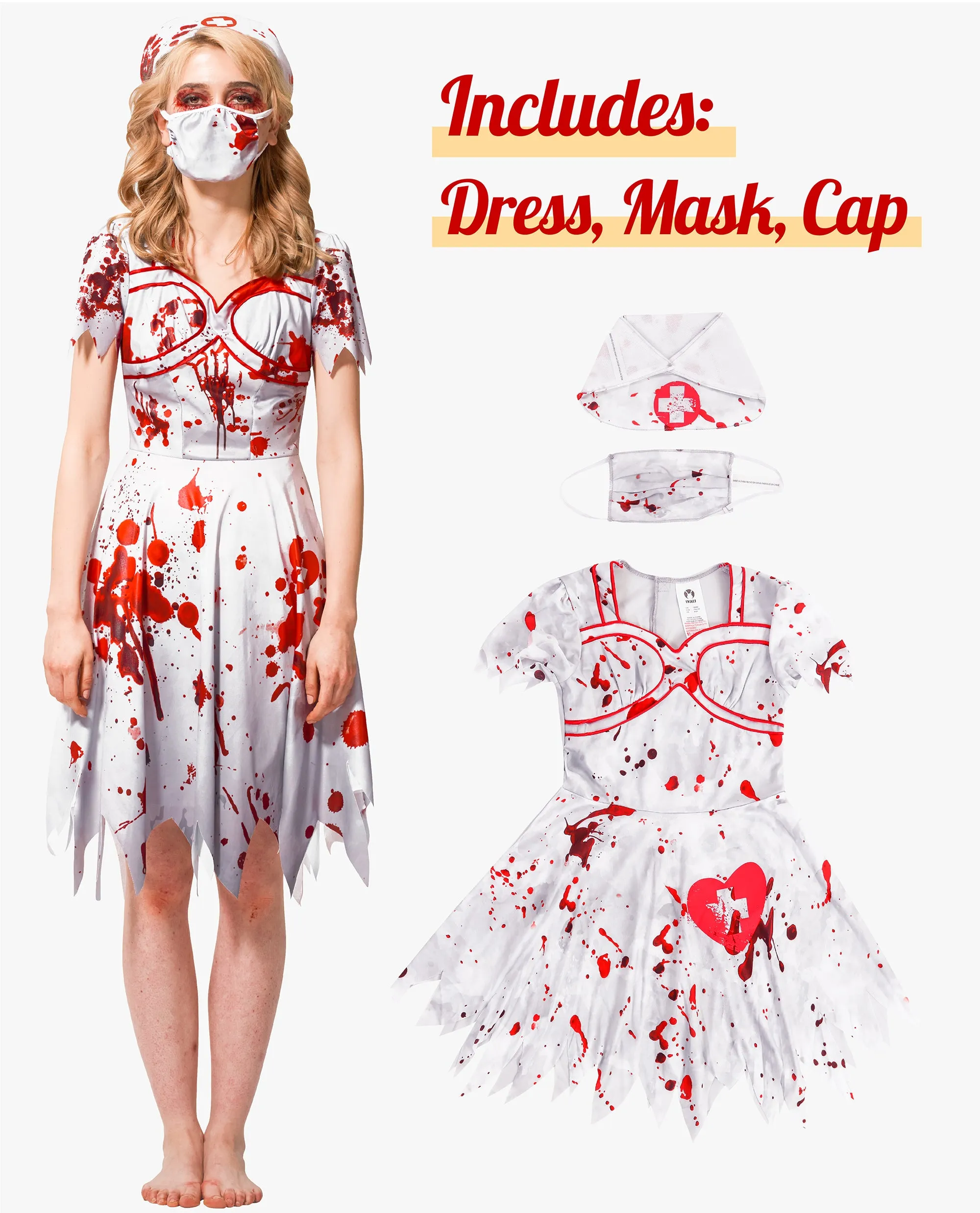 Women Girl Zombie Nurse Costume Adult Mommy and Me Matching Suit 3pcs