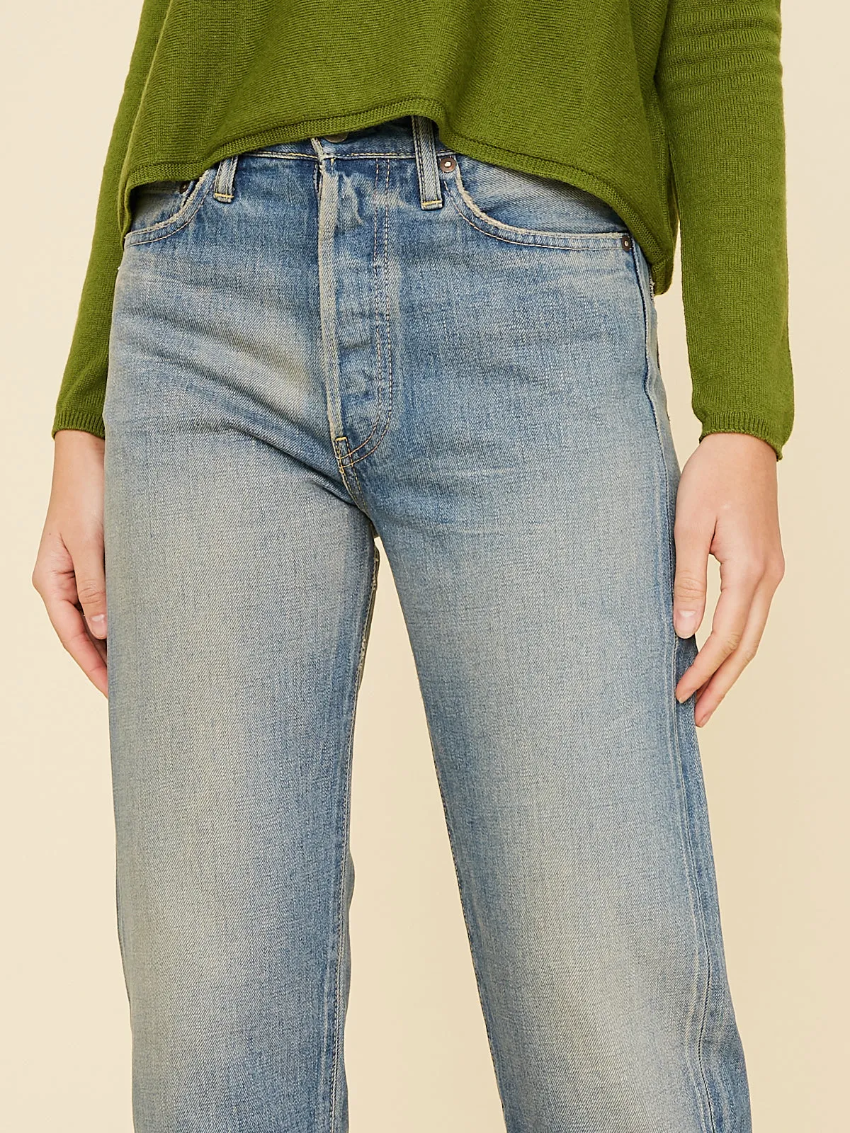 Women's 13.5oz Selvedge Denim Straight Cut in Light Distress