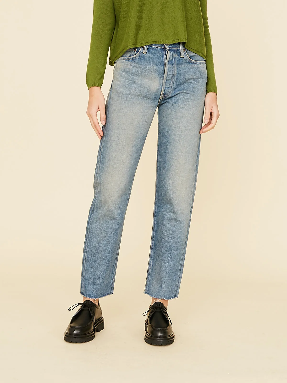 Women's 13.5oz Selvedge Denim Straight Cut in Light Distress