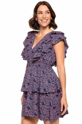 Women's South Cove V-Neck Ruffle Dress  |  Peachy Pink Etched Flowers