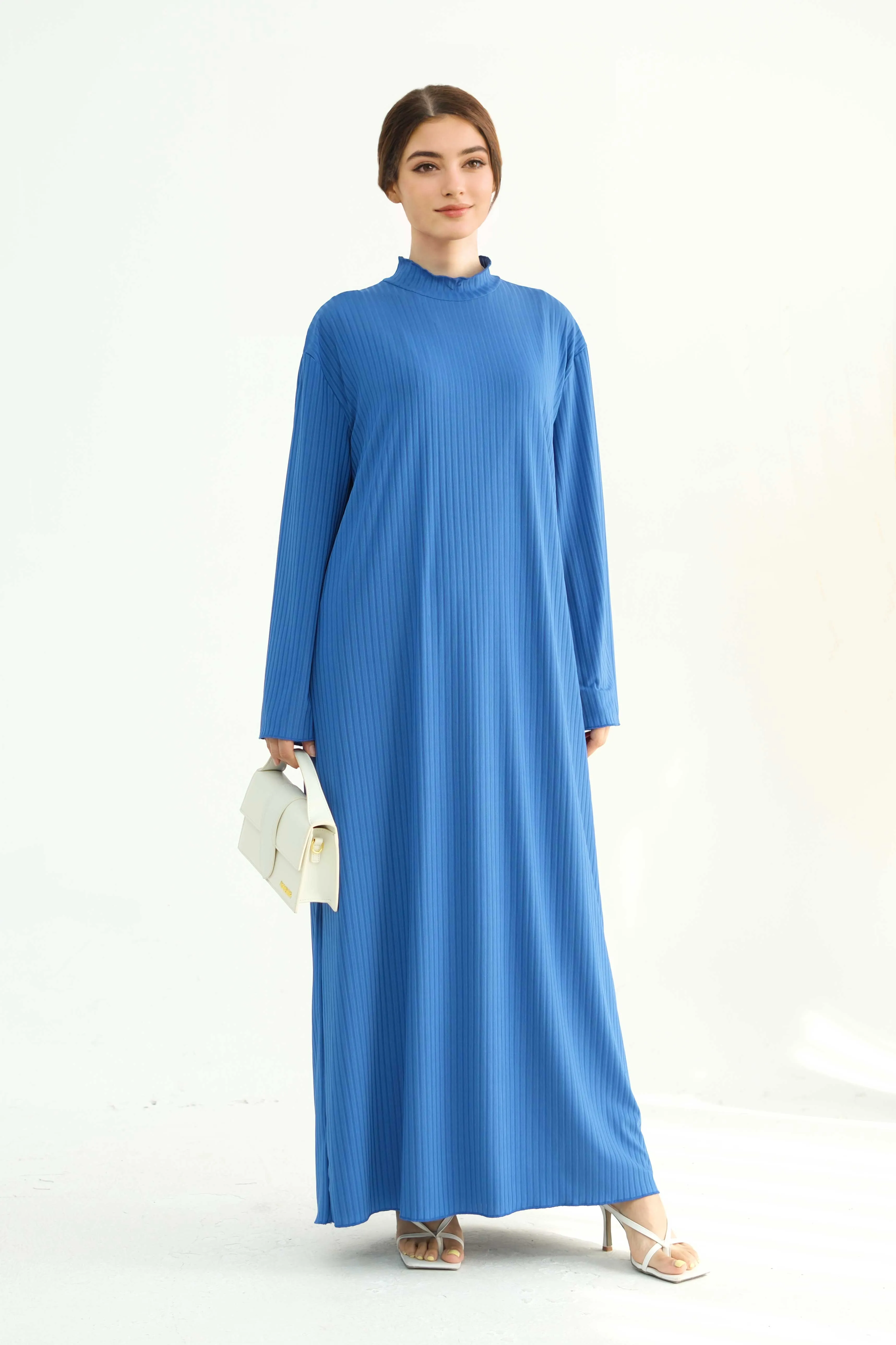 ZAINAB Knit Ribbed Maxi Dress Abaya 905 - Blue