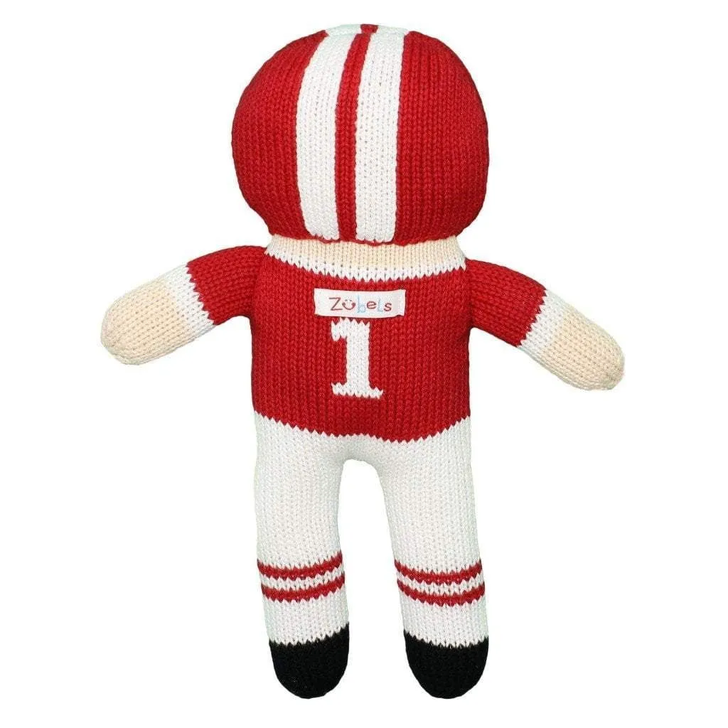 Zubels Red & White Football Player Knit Doll